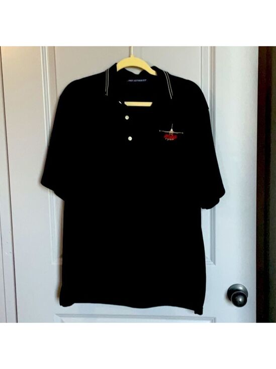 Men’s Port Authority Polo Shirt, M, black Lockheed Martin F-16 Viper logo